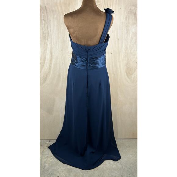 Bill Levkoff Navy One Shoulder Gown 8 Floral Strap Formal Wedding - Picture 8 of 8